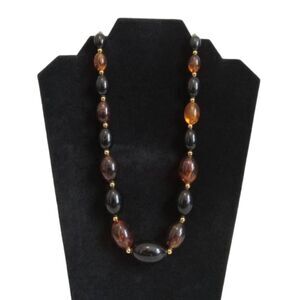 Vintage Black & Brown Transparent Ovoid Beaded Single Strand Layering Necklace